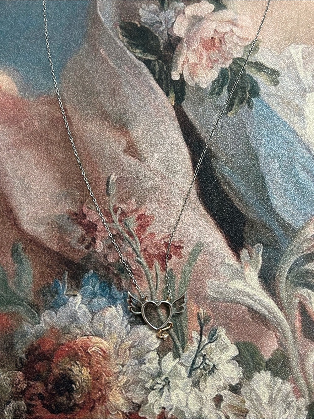 Silver Winged Heart Pendant Necklace - Delicate Silver Tone